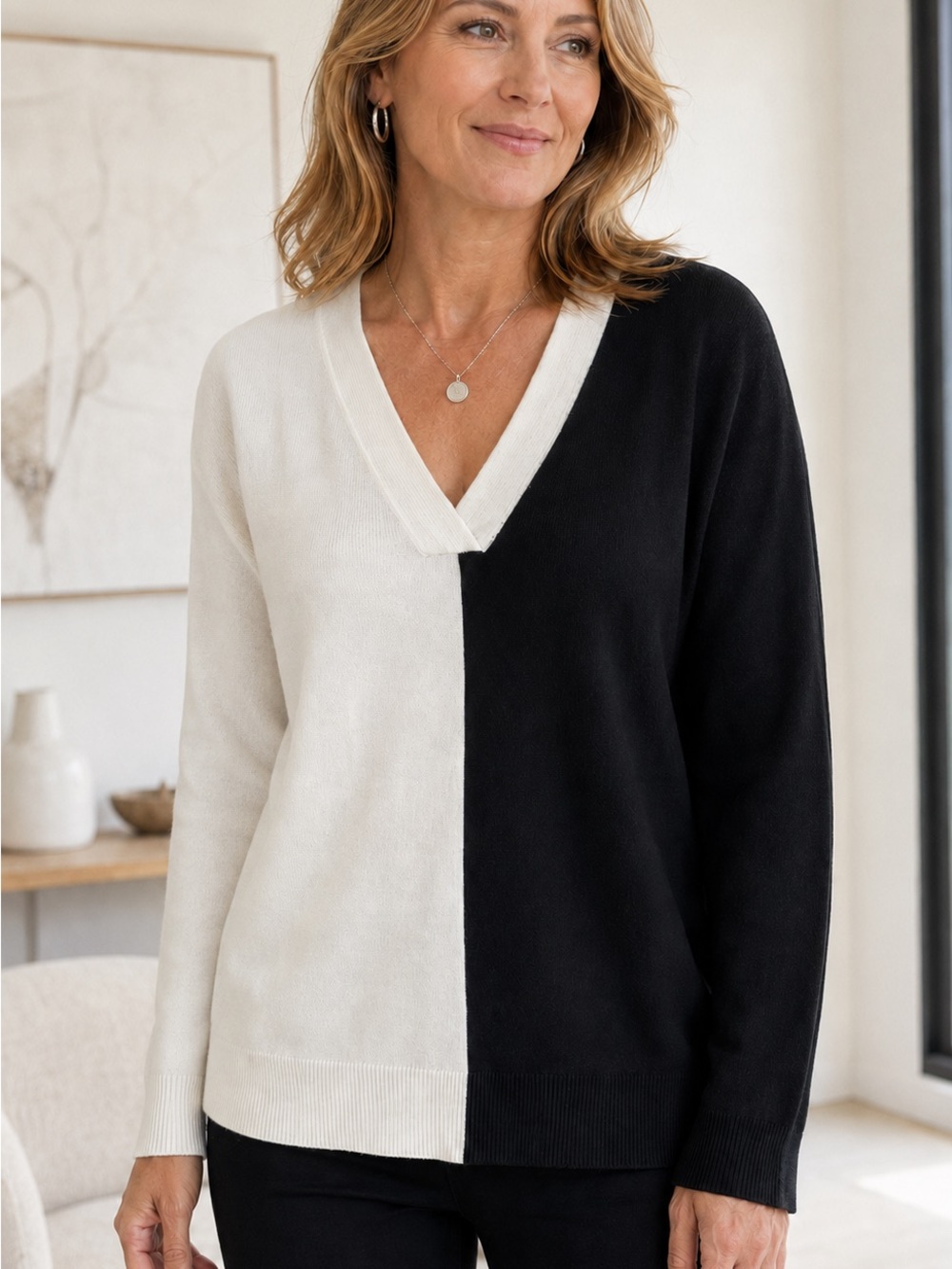 Ruby Rd. Black and White V-Neck Sweater